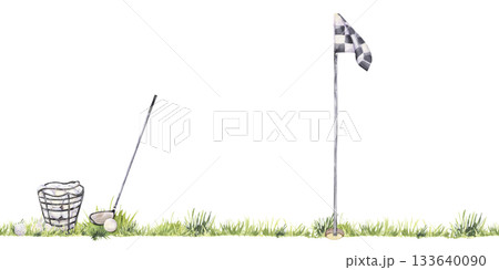 Watercolor golf elements seamless border illustration 133640090