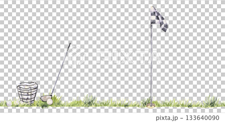 Watercolor golf elements seamless border illustration 133640090