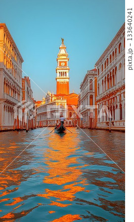 Gondola ride at sunset cityscape reflection classic architecture travel image 133640241