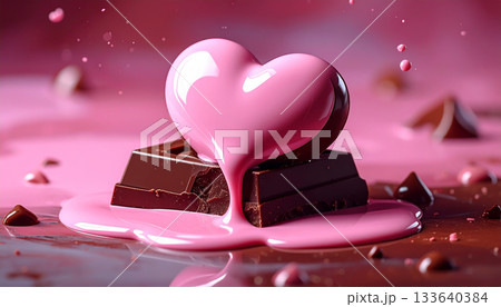 ハート型のチョコレートが溶けるバレンタインデー 恋愛 ハート型のチョコレートが溶けるバレンタインデー 恋愛 133640384