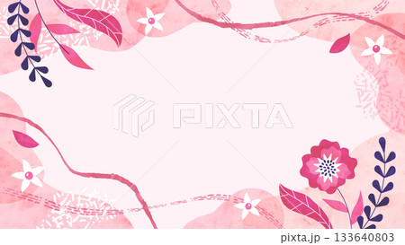 春風と花と植物の背景フレーム 春のナチュラルでフローラルな水彩イラスト枠 春風と花と植物の背景フレーム 春のナチュラルでフローラルな水彩イラスト枠 133640803