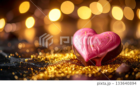 ハート型のチョコレートが溶けるバレンタインデー 大人のリッチ ハート型のチョコレートが溶けるバレンタインデー 大人のリッチ 133640894