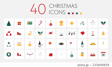 クリスマスのシンプルなフラットデザインアイコンセット 133640959