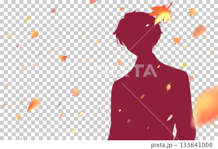 Refreshing man, black hair, autumn leaves, silhouette, shadow picture 133641008