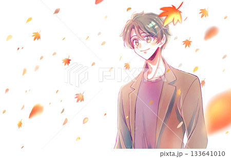 爽やかな男性　黒髪　紅葉 133641010