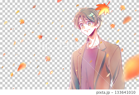 爽やかな男性　黒髪　紅葉 133641010