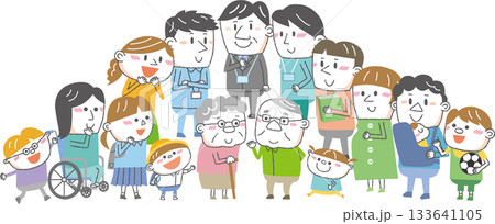地域で支える介護と福祉のつながり — 高齢者と多様な人々のイラスト 133641105