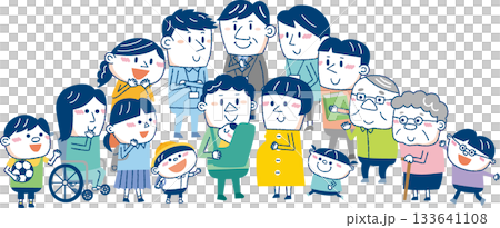 Image of community support for child-rearing families: Illustration of diverse people, pregnant women, and fathers 133641108