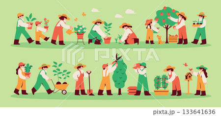 ガーデニングを楽しむ人々のセットイラスト 人物セット ガーデニングを楽しむ人々のセットイラスト 人物セット 133641636