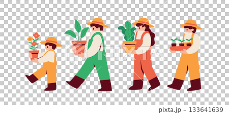 ガーデニングを楽しむ人々　鉢植え　植え替え　苗植え 133641639