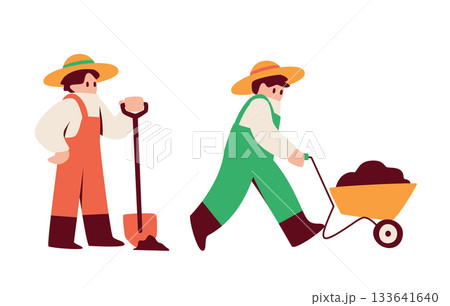 ショベルを持つ人物　土を運ぶ人物のイラスト 133641640