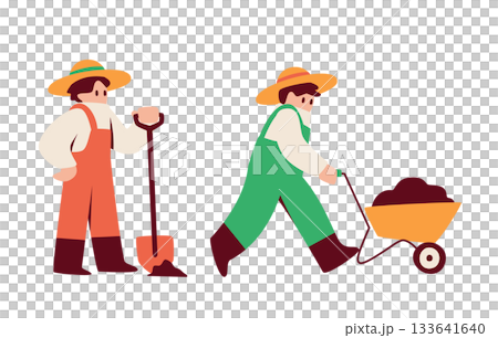 ショベルを持つ人物　土を運ぶ人物のイラスト 133641640