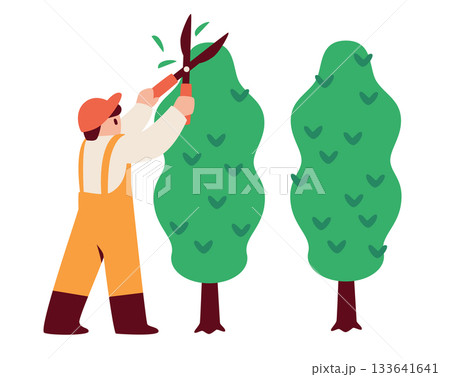 植栽の手入れをする人物のイラスト 植栽の手入れをする人物のイラスト 133641641