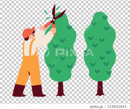 植栽の手入れをする人物のイラスト 植栽の手入れをする人物のイラスト 133641641