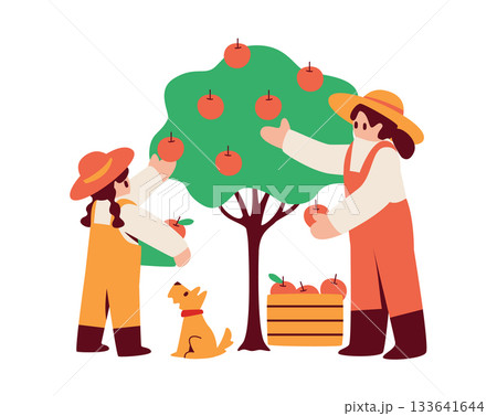 果実を収穫する親子のイラスト 果実を収穫する親子のイラスト 133641644