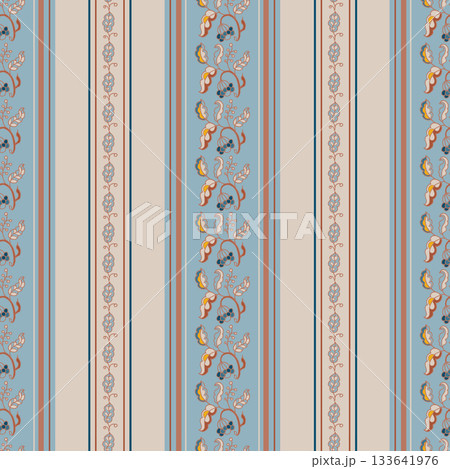 Ornamental Blue Beige Vertical Stripe 133641976