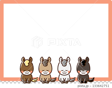 Frame with a horse quartet greeting in seiza Frame with a horse quartet greeting in seiza 133642751