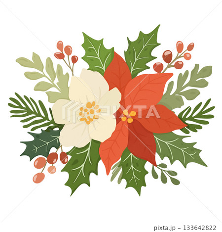 Poinsettia with hollies and berries Poinsettia with hollies and berries 133642822