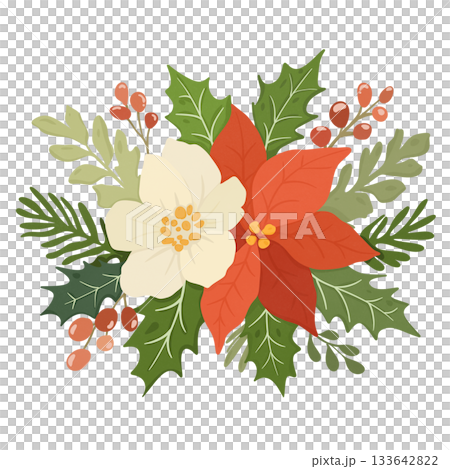 Poinsettia with hollies and berries Poinsettia with hollies and berries 133642822