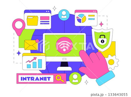 Intranet Internet Network Connection Technology Vector Illustration to Share Confidential Company Information and Website in a Flat Cartoon Background Intranet Internet Network Connection Technology Vector Illustration to Share Confidential Company Information and Website in a Flat Cartoon Background 133643055