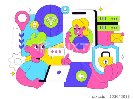 Intranet Internet Network Connection Technology Vector Illustration to Share Confidential Company Information and Website in a Flat Cartoon Background Intranet Internet Network Connection Technology Vector Illustration to Share Confidential Company Information and Website in a Flat Cartoon Background 133643058