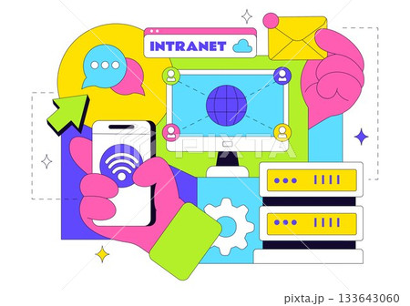 Intranet Internet Network Connection Technology Vector Illustration to Share Confidential Company Information and Website in a Flat Cartoon Background Intranet Internet Network Connection Technology Vector Illustration to Share Confidential Company Information and Website in a Flat Cartoon Background 133643060