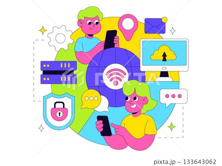 Intranet Internet Network Connection Technology Vector Illustration to Share Confidential Company Information and Website in a Flat Cartoon Background 133643062