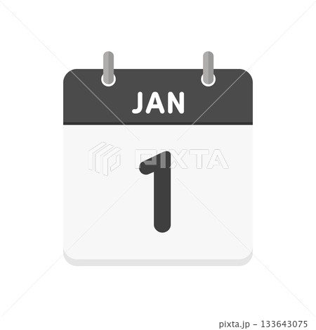 1月1日･JAN1の日めくりカレンダーのアイコン - 1/1の日付入りの白黒の英語の暦 133643075