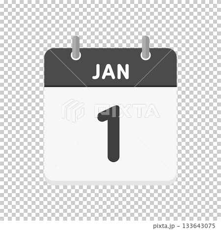 1月1日･JAN1の日めくりカレンダーのアイコン - 1/1の日付入りの白黒の英語の暦 133643075