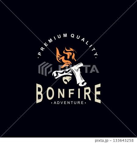 Bonfire Logo Design wood and fire camping adventure vintage illustration Bonfire Logo Design wood and fire camping adventure vintage illustration 133643258
