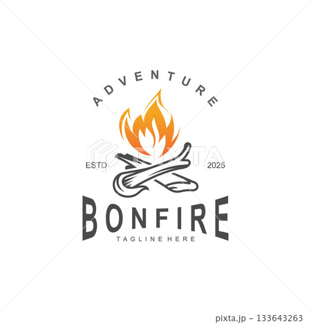 Bonfire Logo Design wood and fire camping adventure vintage illustration 133643263
