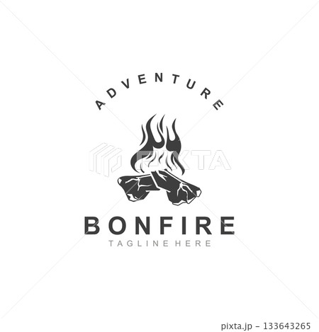 Bonfire Logo Design wood and fire camping adventure vintage illustration 133643265