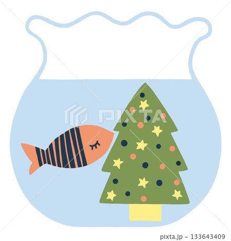 金魚鉢の魚とクリスマスツリー 133643409