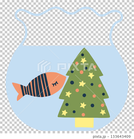 金魚鉢の魚とクリスマスツリー 133643409