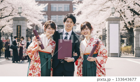 卒業式の袴とスーツ姿 133643677