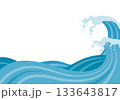 浮世絵風の波しぶきの背景フレーム 133643817