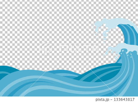 浮世繪風格波浪飛濺背景框 133643817
