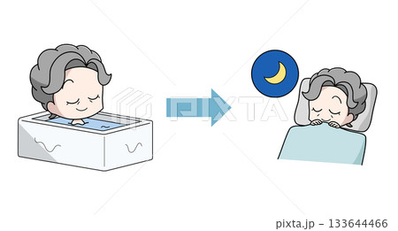 入浴後によく眠れた高齢女性のイラスト 133644466