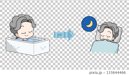 Illustration of an elderly woman who slept well after taking a bath 133644466