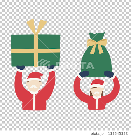 Christmas illustration of Santa Claus and Santa Claus holding a big present Christmas illustration of Santa Claus and Santa Claus holding a big present 133645338