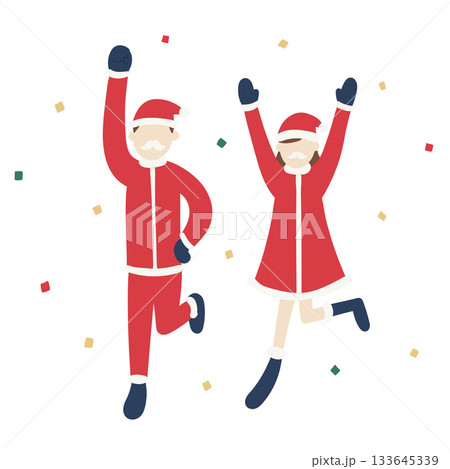 パパサンタ・ママサンタが飛び跳ねるクリスマスイラスト 133645339