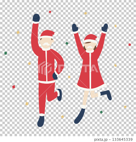 Christmas illustration of Santa Claus and Santa Claus jumping around Christmas illustration of Santa Claus and Santa Claus jumping around 133645339