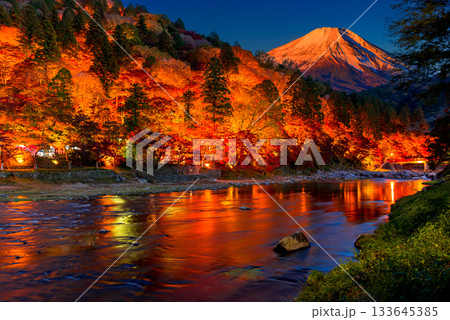 巴川沿いの美しい紅葉風景ライトアップ 133645385