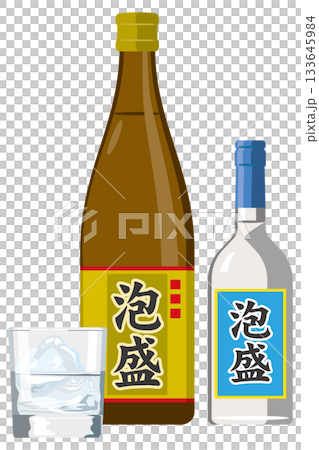 一升瓶泡盛と三合瓶泡盛とグラスのイメージイラスト 133645984