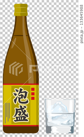 一升瓶泡盛とグラスのイメージイラスト 一升瓶泡盛とグラスのイメージイラスト 133645988
