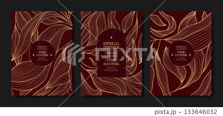 Premium burgundy and gold invitation design, elegant floral accents, cherry blossoms, line elements, Asian style. Luxury template weddings, galas, birthdays, corporate events Premium burgundy and gold invitation design, elegant floral accents, cherry blossoms, line elements, Asian style. Luxury template weddings, galas, birthdays, corporate events 133646032