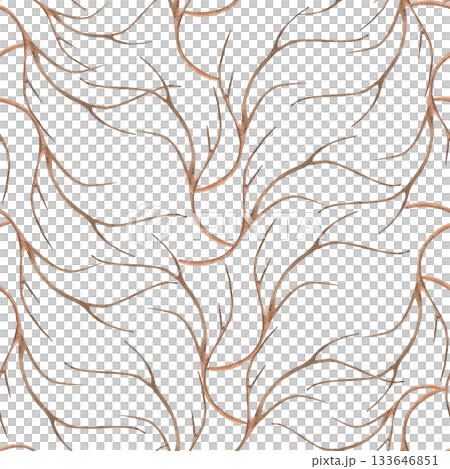 A seamless pattern with bare tree branches. Watercolor illustration for interior design, printing on clothing and fabric, decorating cafes and restaurants, and packaging design. A seamless pattern with bare tree branches. Watercolor illustration for interior design, printing on clothing and fabric, decorating cafes and restaurants, and packaging design. 133646851