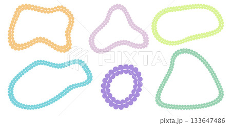 Hand drawn scalloped frames with dashed stitches. 133647486