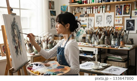 絵を描く女性のイラスト素材 [133647800] - PIXTA