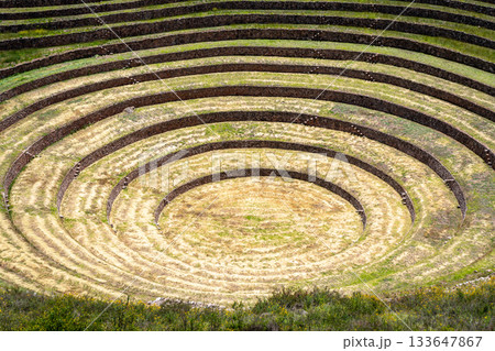 Inca agricultural terraces at Moray in the Sacred Valley, Peru Inca agricultural terraces at Moray in the Sacred Valley, Peru 133647867